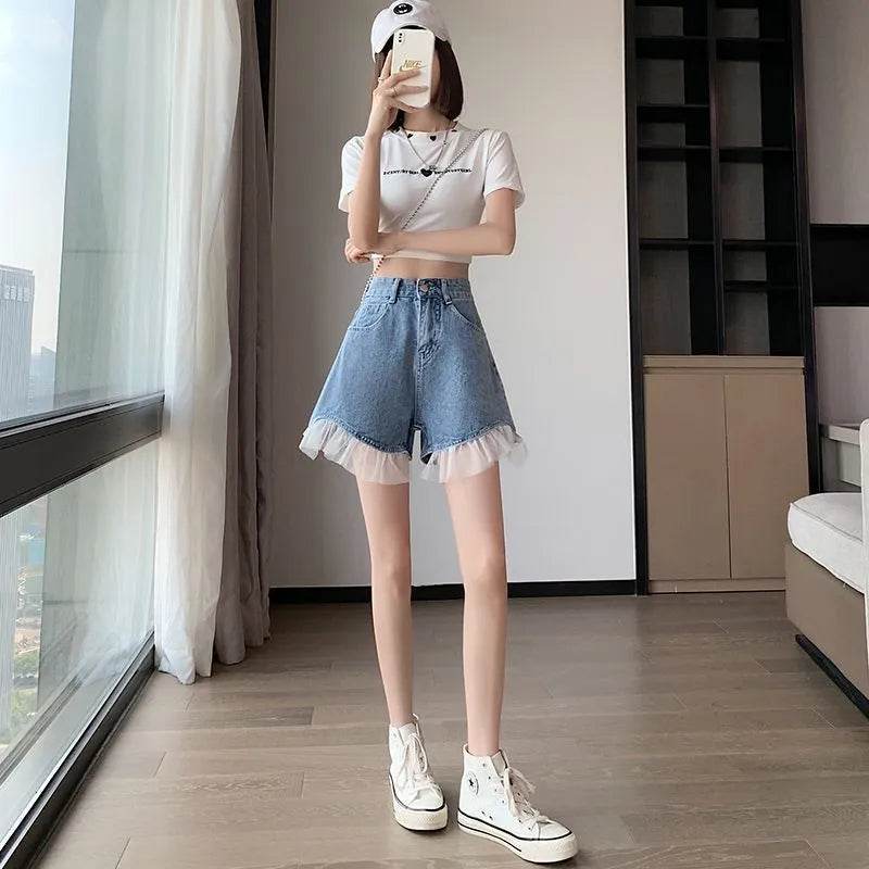 High Waist Design Denim Shorts For Women - www.Shopthatapp.com