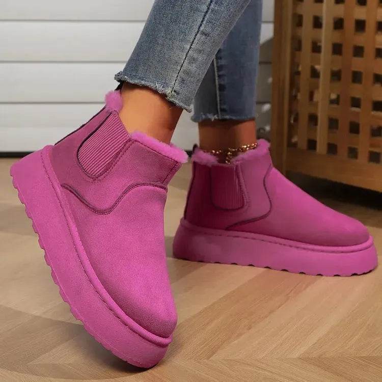 Winter Snow Boots Fashion Flat Thick-soled Cotton Shoes Round Toe Warm Plush Ankle Boot For Women - www.Shopthatapp.com