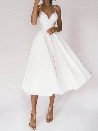 Charming V-neck Suspender Dress Summer Fashion A-Line Long Dresses For Women Sleeveless Skater Dress for Wedding cocktail evening  dinner party events - www.Shopthatapp.com