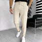 Men's Casual Fashion Waffle High Waist Drawstring Elastic fitted straight leg Pant