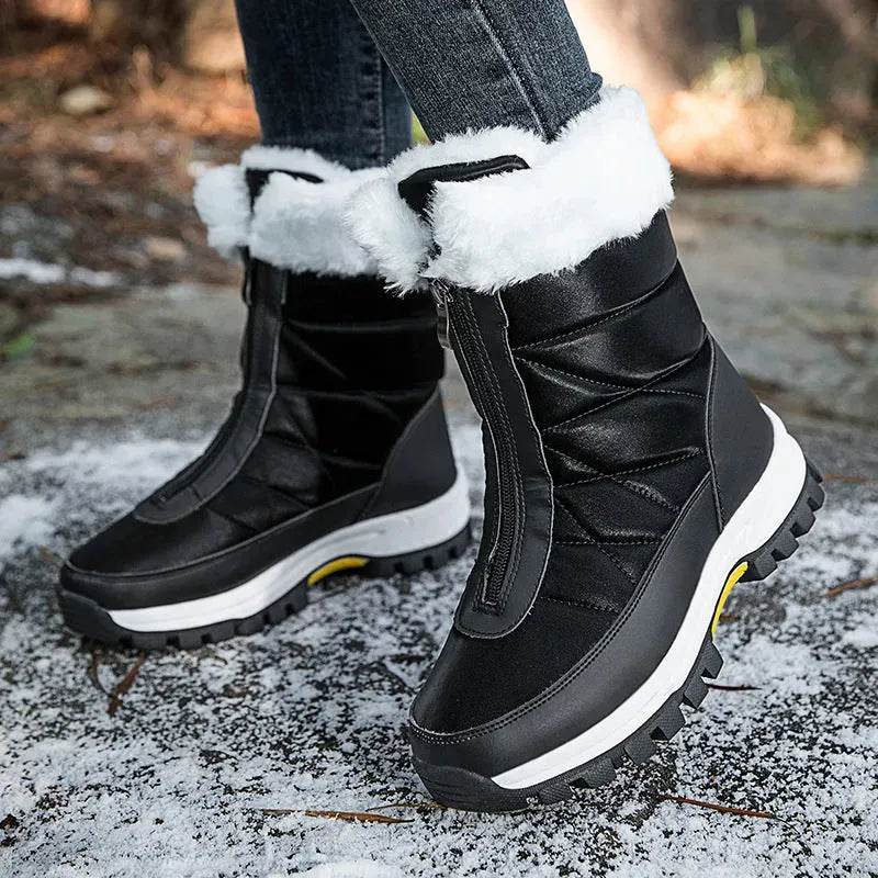 Winter Waterproof Snow Boots Women's Mid-calf Front Zipper - www.Shopthatapp.com
