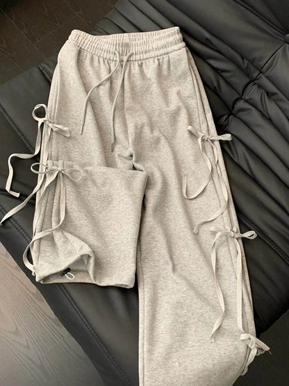 Fashion Vintage Bow lace up Drawstring Wide leg sweat pant for women - www.Shopthatapp.com
