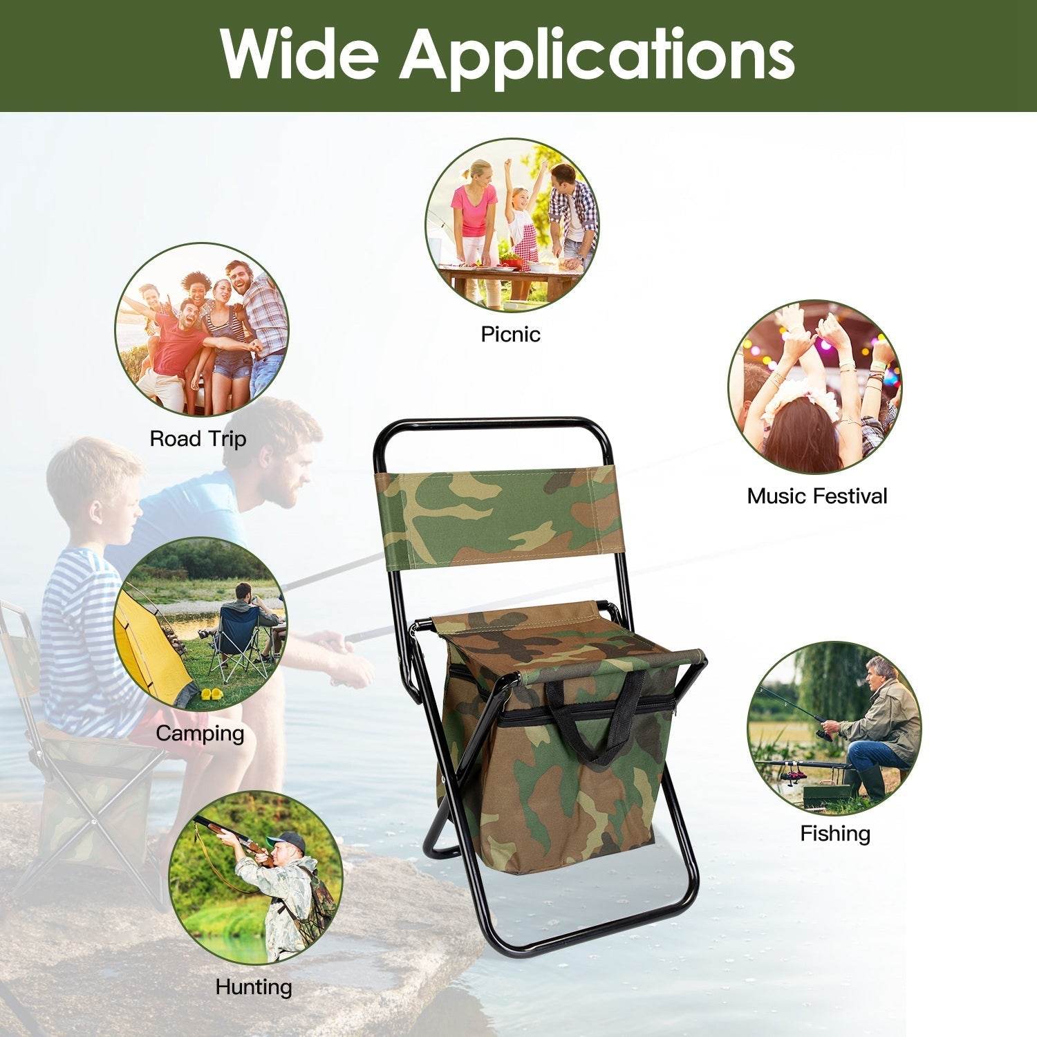 Foldable Fishing Chair With Backrest Built-In Cooler Bag Portable Handle Outdoor Lightweight Fishing Stool For Camping Hiking Hunting - www.Shopthatapp.com