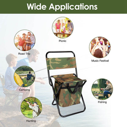 Foldable Fishing Chair With Backrest Built-In Cooler Bag Portable Handle Outdoor Lightweight Fishing Stool For Camping Hiking Hunting - www.Shopthatapp.com