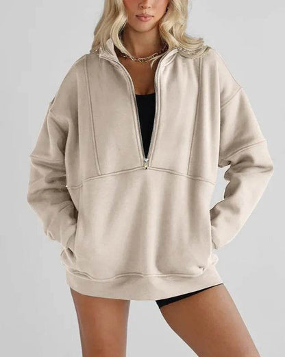 Women's Half Zipper Pocket Fashion Casual Exercise Oversized Sweatshirt Pullover - www.Shopthatapp.com