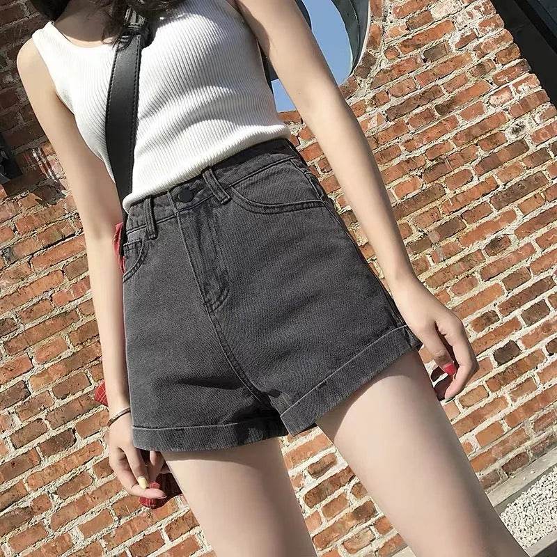 High Waisted Smoked Gray Denim Shorts For Women - www.Shopthatapp.com