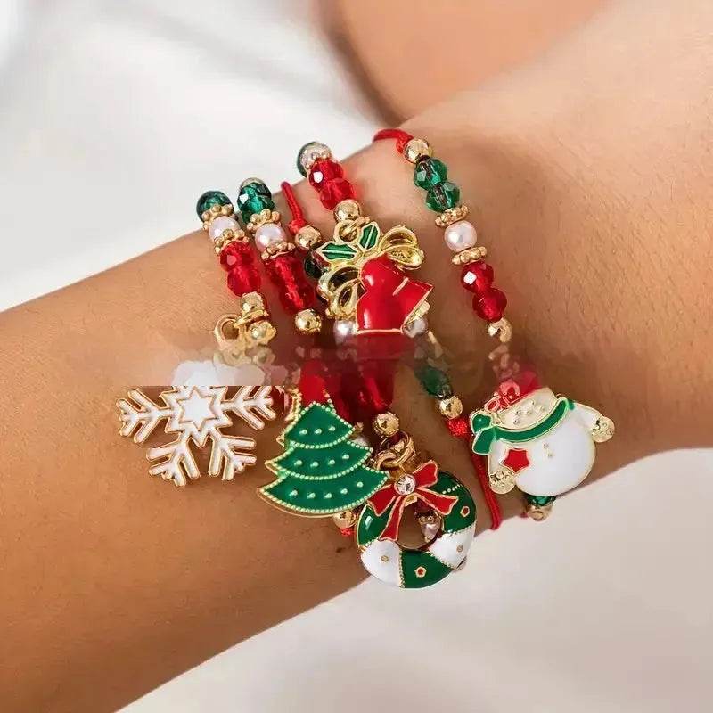 5pcs New Christmas Polymer Clay Handmade Beaded Bracelet set - www.Shopthatapp.com