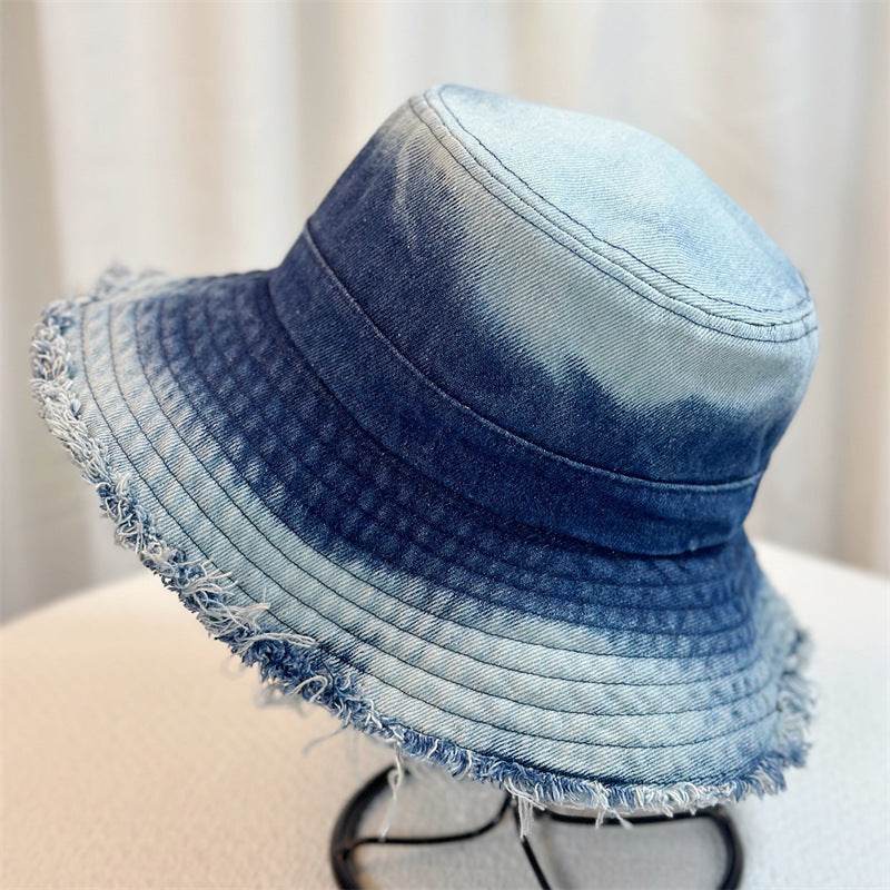 Summer Denim Bucket Hat for women Distressed Sun-proof Face-showing Small Hat