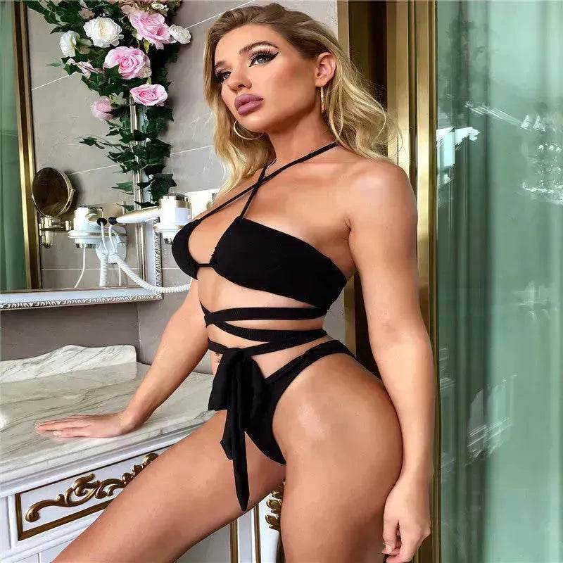 Solid Color Swimsuit Women Strappy Swimsuit Charming Bikini - www.Shopthatapp.com