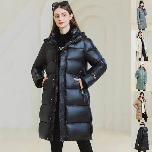 Winter Warm Hooded Coat With Pockets Fashion Simple Long Cotton Jacket Solid Color Outwear Women's Clothing - www.Shopthatapp.com