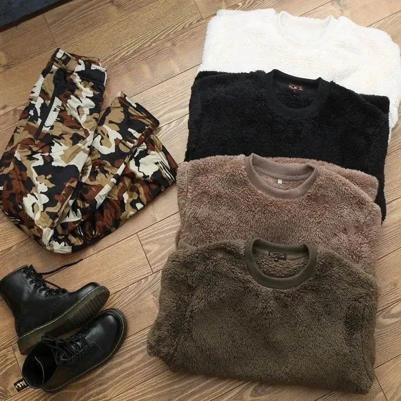 Autumn And Winter Plush Fuzzy Crewneck Pullover top for male - www.Shopthatapp.com