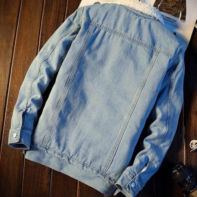 Winter Fleece-lined Denim Coat For Men Thickened Jeans jacket - www.Shopthatapp.com