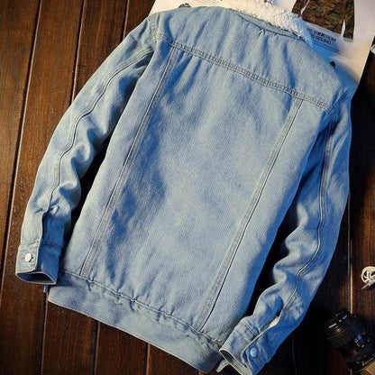 Winter Fleece-lined Denim Coat For Men Thickened Jeans jacket - www.Shopthatapp.com