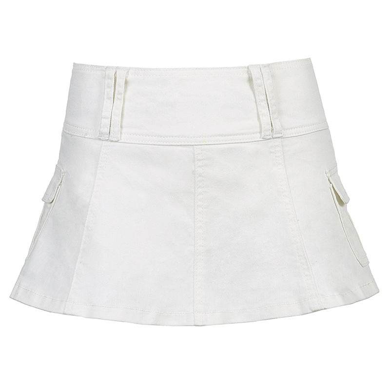 Solid White Black Denim Fashion Mini Skirt - www.Shopthatapp.com