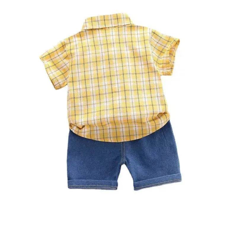 Children's Striped Shirt Denim Shorts Two-piece Set - www.Shopthatapp.com