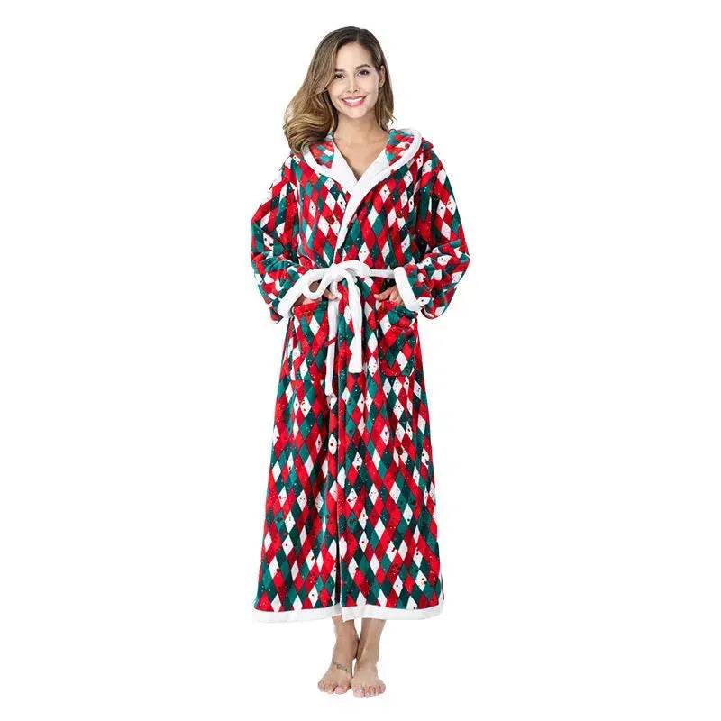 Christmas Sleepwear Women Fleece Hooded Bathrobe Plush Long Robe Winter - www.Shopthatapp.com