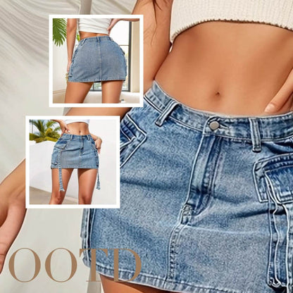 Women's Fashion Y2k Denim Mini Skirt Low Rise Cargo Pencil Short Jeans skirt  Vintage Girls Party Skirt Female Club Streetwear - www.Shopthatapp.com