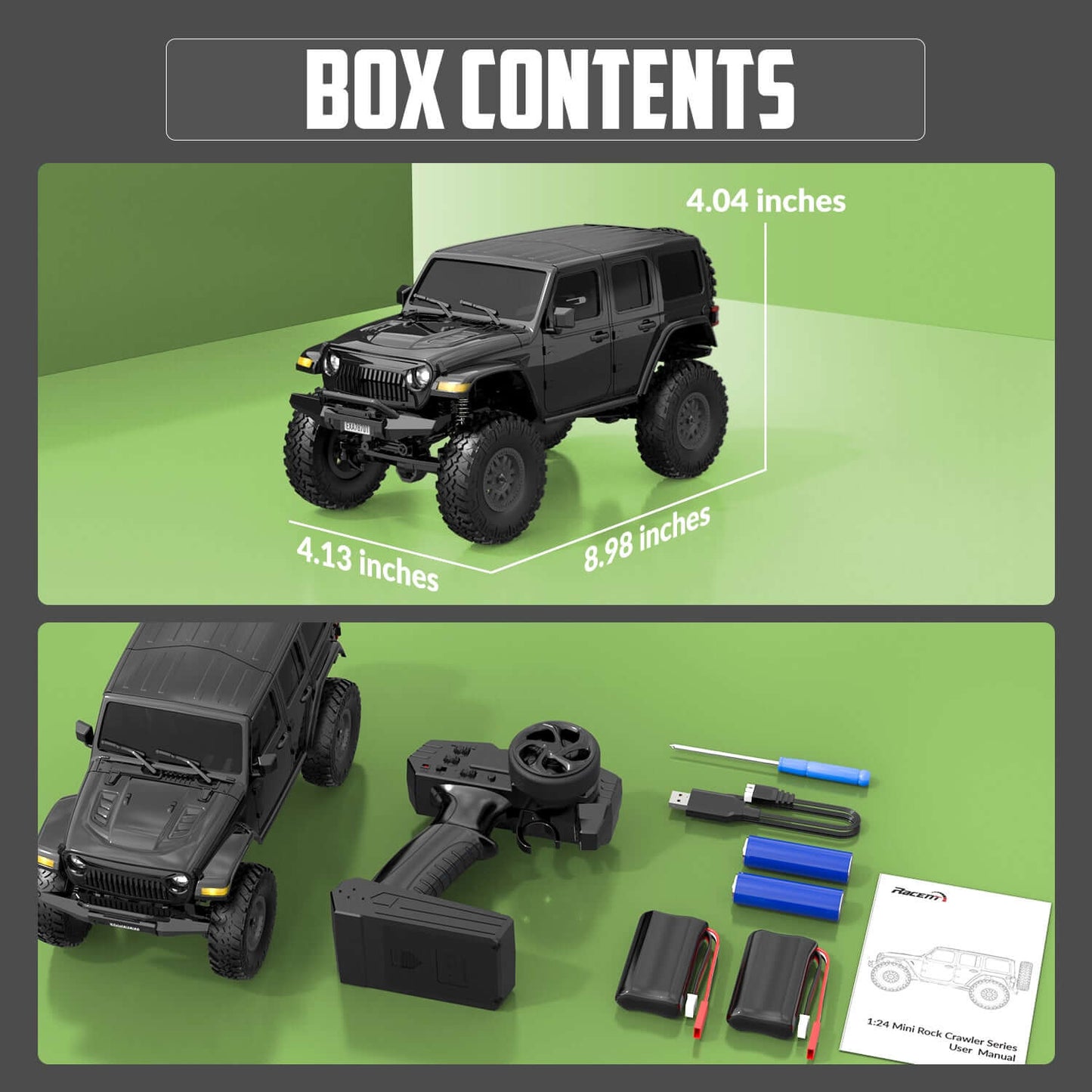 RACENT RCS24 1/24 4WD All-Terrain RC Monster Truck with LED - www.Shopthatapp.com
