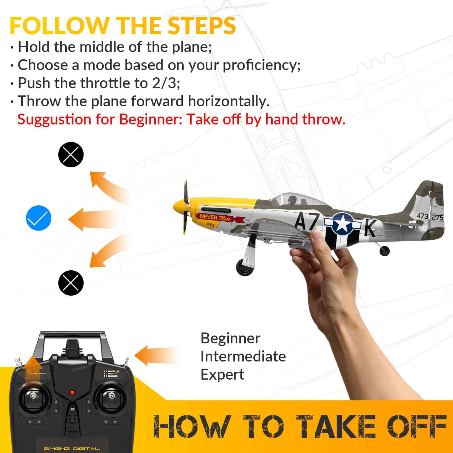P51D RC Airplane with Mode 1 Transmitter | 4-Channel Brushless & XPilot Stabilizer - www.Shopthatapp.com