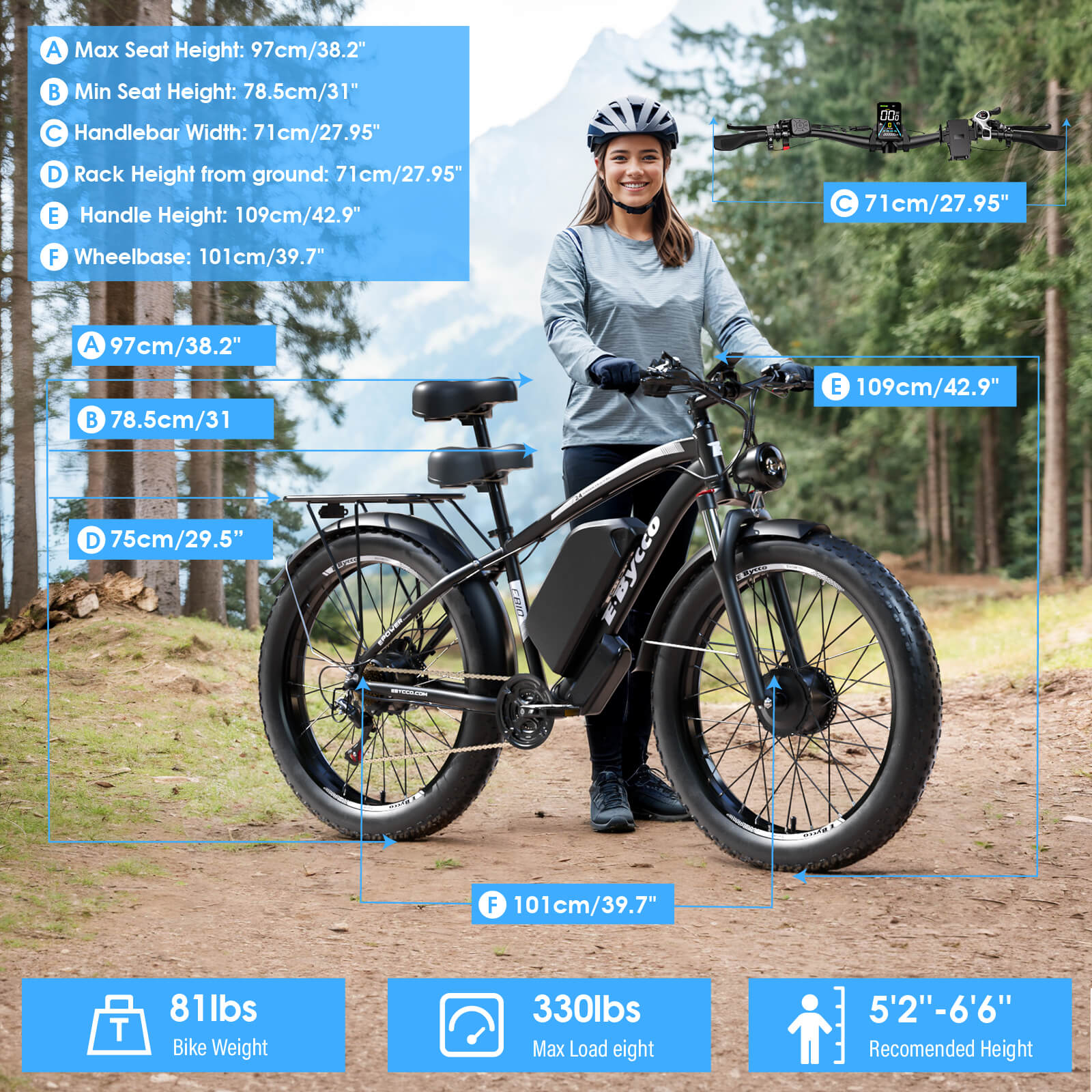 E·BYCCO 24'' EB10 Peak 5000W 52V 32Ah Dual Motors Electric Bike for Women and Men - www.Shopthatapp.com