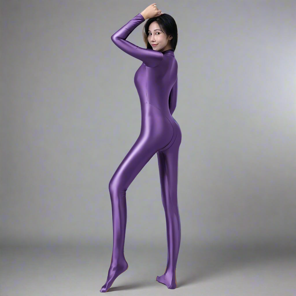 AMORESY Spandex Nylon Full Bodysuit Zentai with Cleavage Zipper Shinny Cosplay Jumpsuit - www.Shopthatapp.com