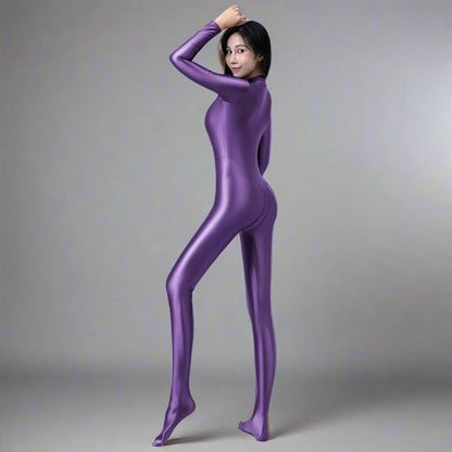 AMORESY Spandex Nylon Full Bodysuit Zentai with Cleavage Zipper Shinny Cosplay Jumpsuit - www.Shopthatapp.com