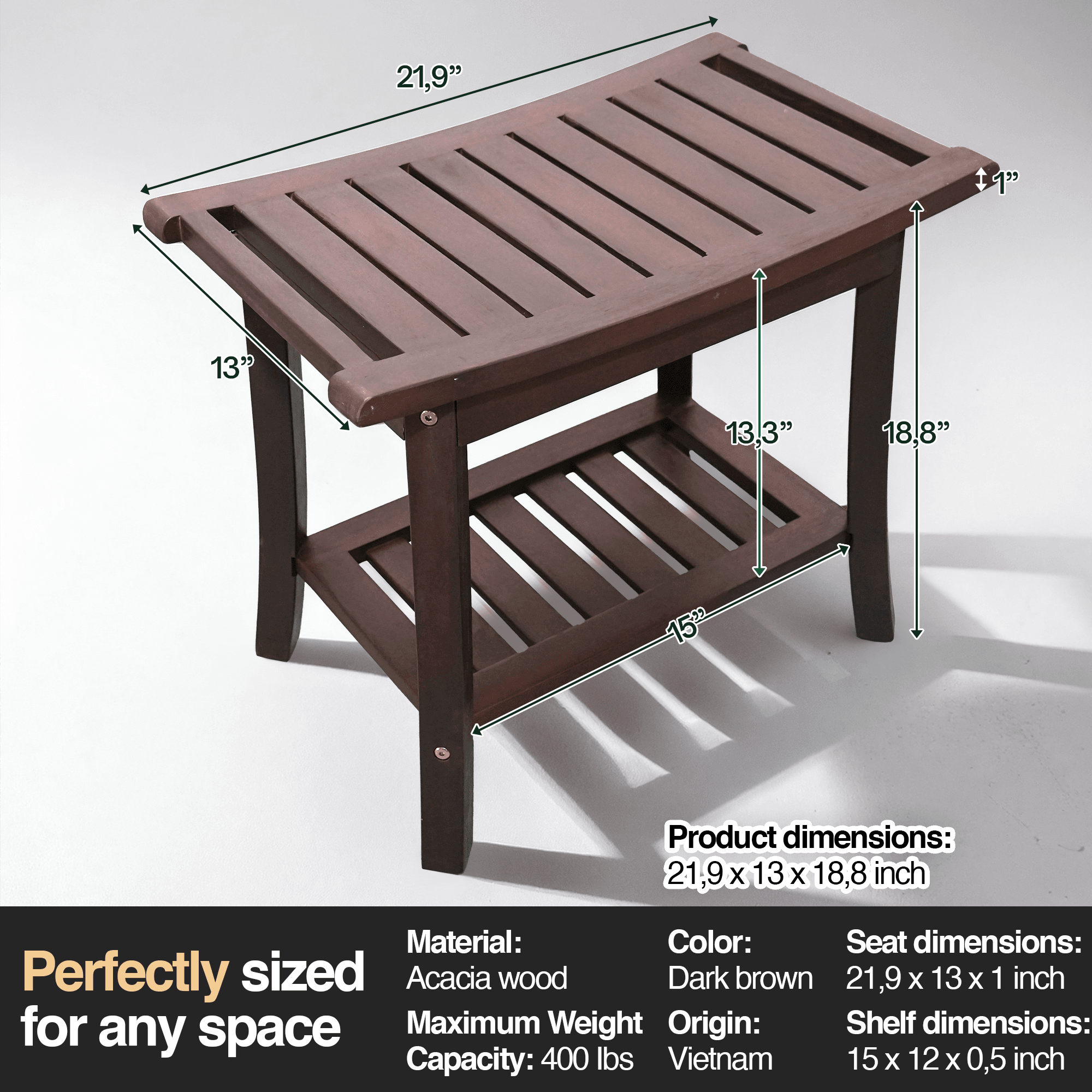 Tranquillo Wood Shower Bench, Shower Stool Wood - www.Shopthatapp.com