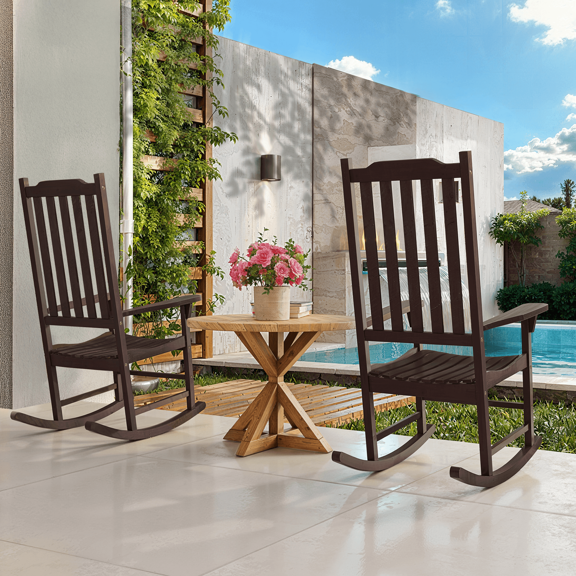 Tranquillo Oasis Wooden Rocking Chair for Patio, Porch, or Indoor Use - www.Shopthatapp.com