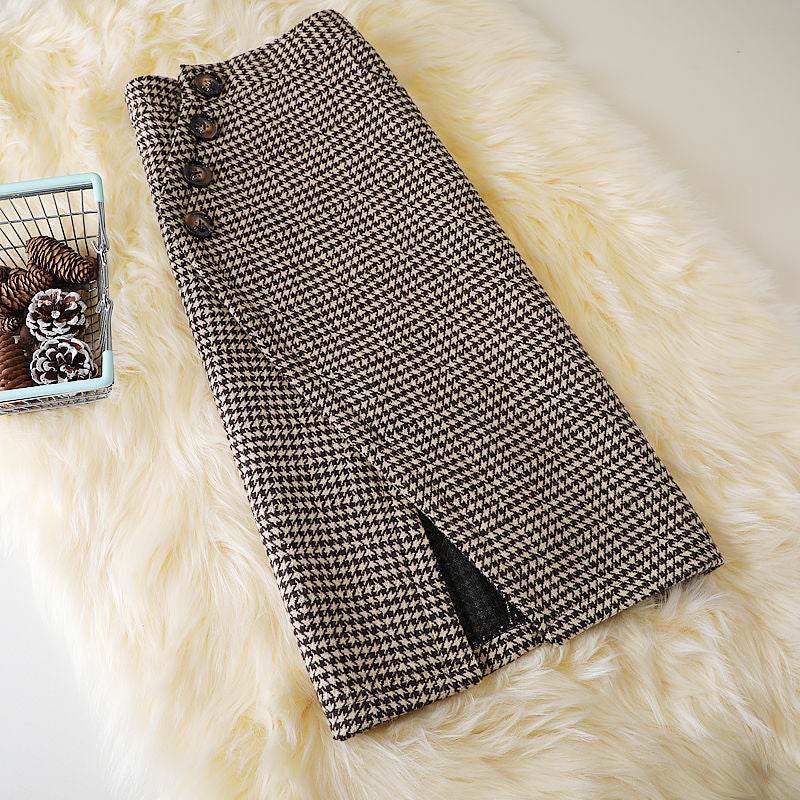 Elegant Women's  professional formal business office work Slit Houndstooth pencil Midi Skirt - www.Shopthatapp.com