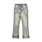 Distressed Scratches Denim Straight-leg Pants Men Jeans - www.Shopthatapp.com