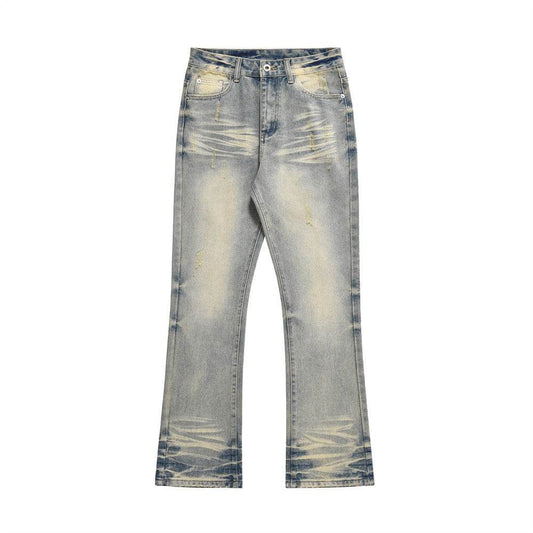 Distressed Scratches Denim Straight-leg Pants Men Jeans - www.Shopthatapp.com