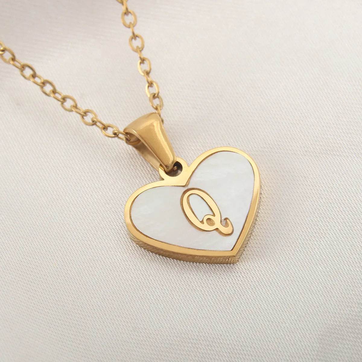 26 Letter Heart-shaped Necklace White Shell Love Clavicle Chain Fashion Personalized Necklace For Women Jewelry Valentine's Day - www.Shopthatapp.com