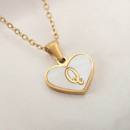 26 Letter Heart-shaped Necklace White Shell Love Clavicle Chain Fashion Personalized Necklace For Women Jewelry Valentine's Day - www.Shopthatapp.com