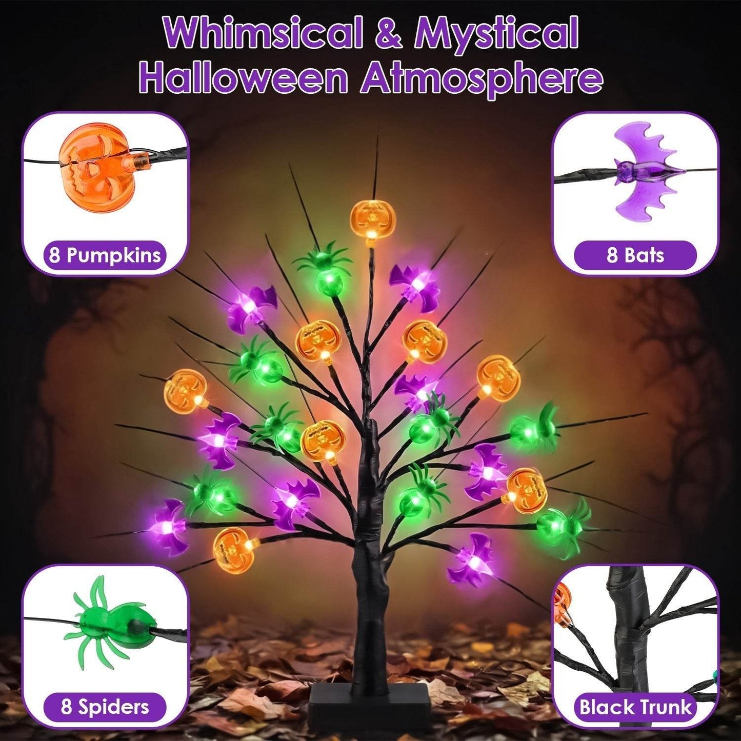 2Pack 1.97FT Lighted Halloween Trees Halloween Indoor Decorations Black Halloween Tree Lights With Timer Adjustable Twigs For Tabletop Party - www.Shopthatapp.com
