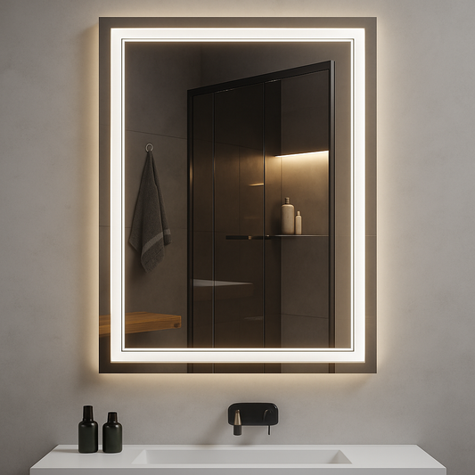 Nebula PureGlow Backlit LED Bathroom Mirror with Frosted Perimeter — Dimmable, Anti-Fog & 3-CCT (3000K/4000K/5000K) | 24–60" Sizes - www.Shopthatapp.com