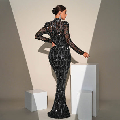 Long Sleeve Slim-fit Sequined Banquet Evening Dress - www.Shopthatapp.com