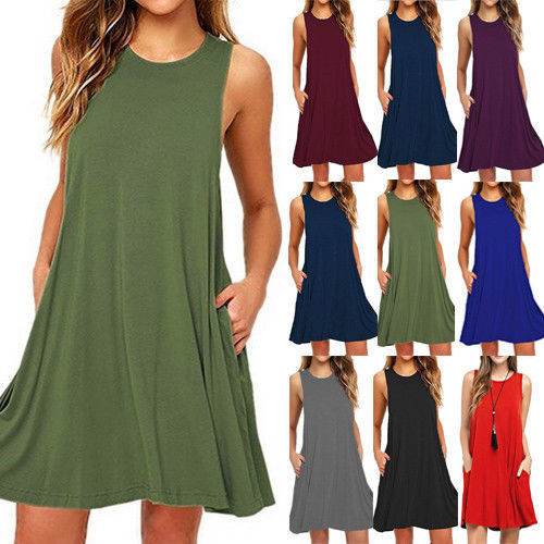 Casual Summer dress Women Pocket Dress Ladies beach mini dress