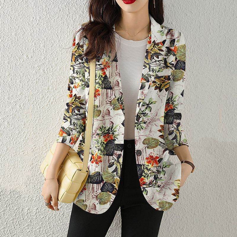 Women's Button Printed Long-sleeved Pocket Vintage Cotton And Linen jacket Blazer - www.Shopthatapp.com
