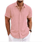 Men's Solid Color Loose Linen Short-sleeved shirt - www.Shopthatapp.com