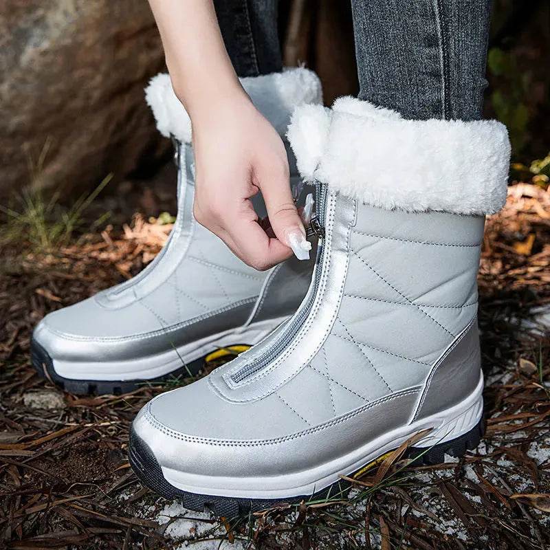 Winter Waterproof Snow Boots Women's Mid-calf Front Zipper - www.Shopthatapp.com