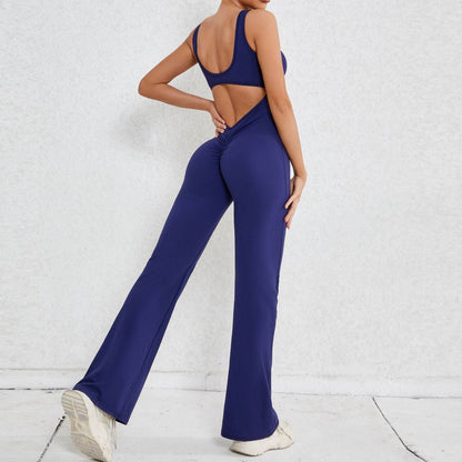 Hollow Back Workout Jumpsuit Sports Athleisure Yoga Wide Leg Jumpsuit - www.Shopthatapp.com