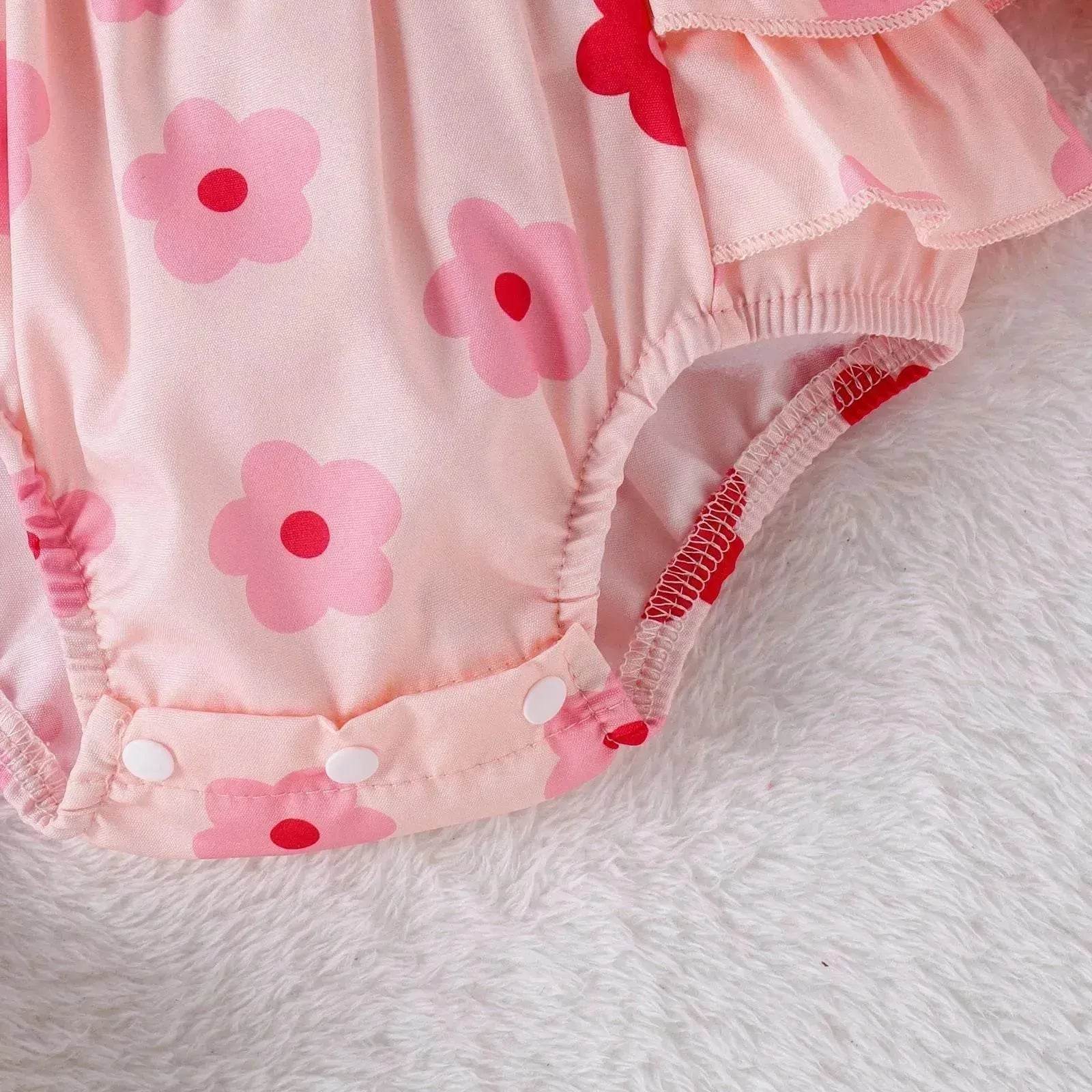 One-piece Romper Pants Bow Headdress Suit Baby girl casual pink romper with head bowtie - www.Shopthatapp.com