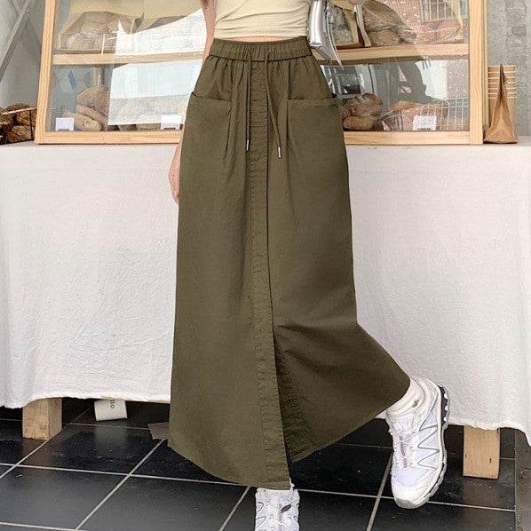 Women's front slit Washed Cotton Midi Cargo Skirt - www.Shopthatapp.com