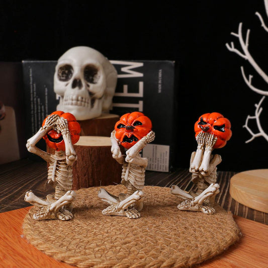 Pumpkin Head Skull Doll Ornaments Home Halloween Layout Props - www.Shopthatapp.com