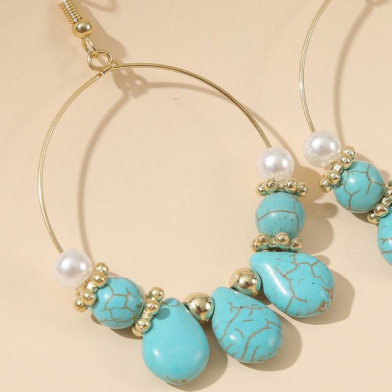 Geometric Round Turquoise Beaded Earrings - www.Shopthatapp.com