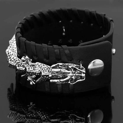 Viking Pirate Kelte Dragon Leather Gothic Bracelet for men - www.Shopthatapp.com
