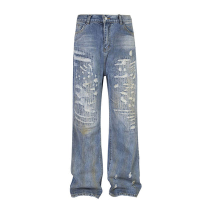 Punk Make Old Ripped Letter Denim Trousers Men Jeans - www.Shopthatapp.com