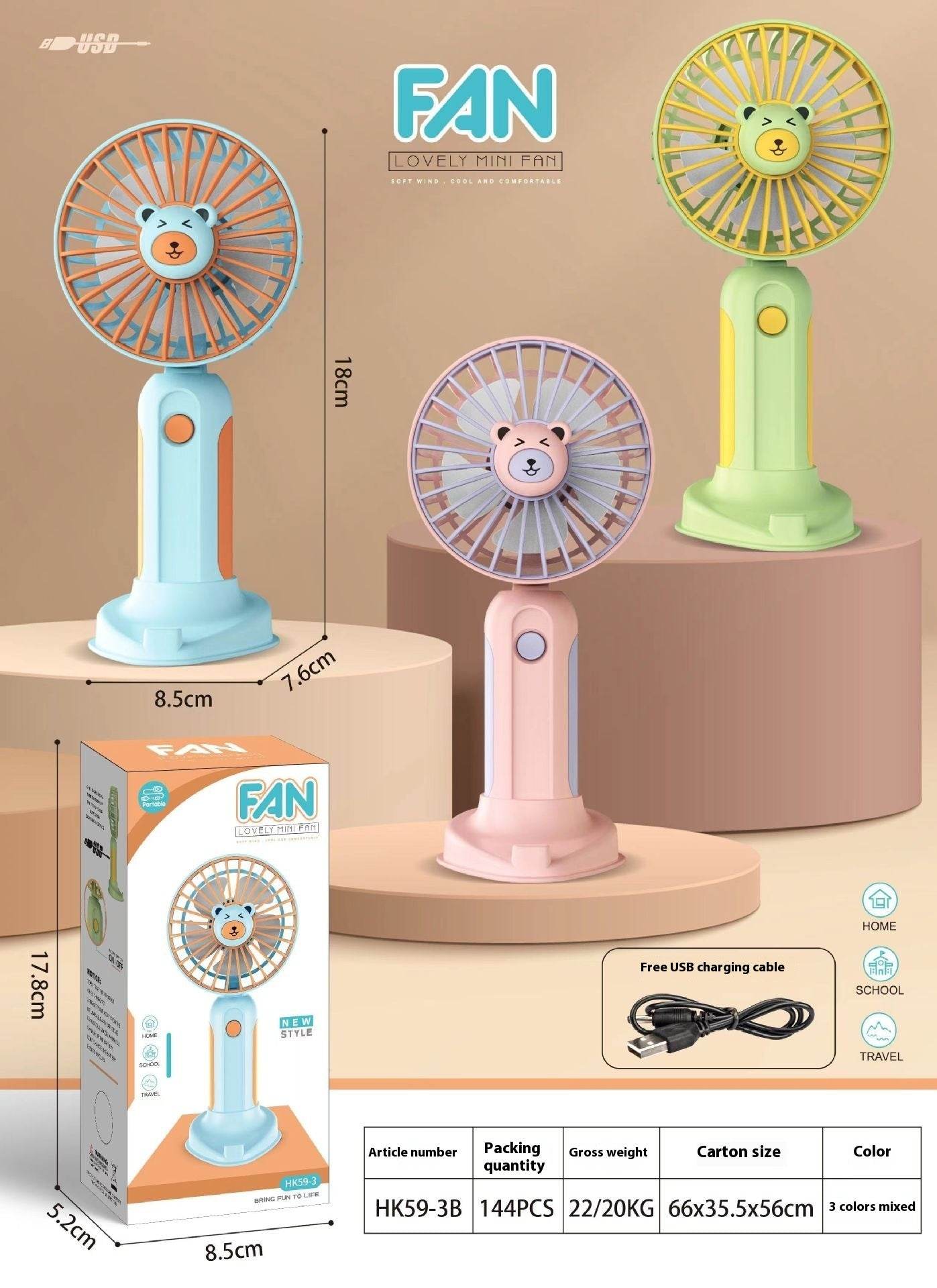 New Summer Cartoon Handheld Mini Usb Rechargeable Fan Desktop Stand - www.Shopthatapp.com