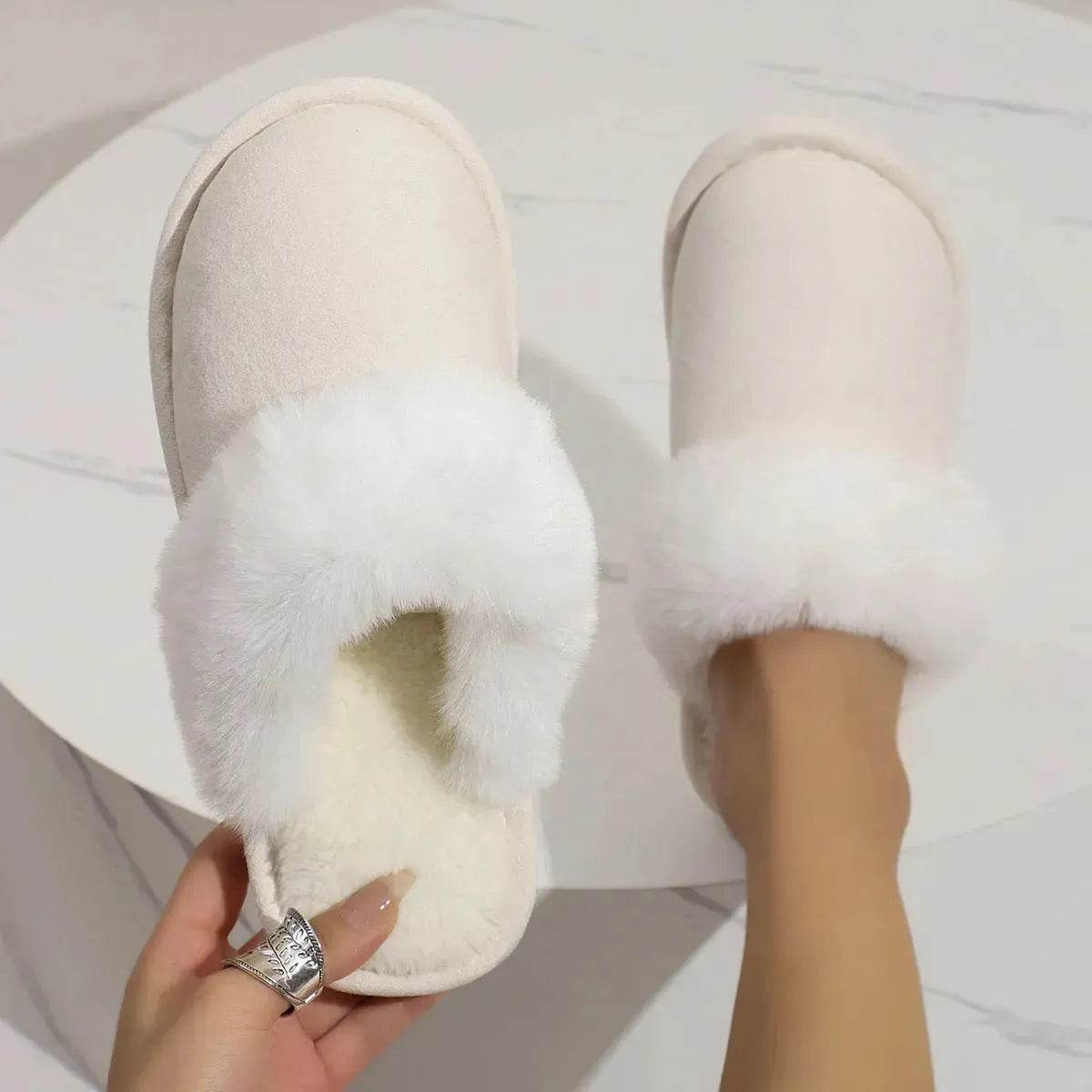 Winter Warm Plush Slippers Home Indoor Non-slip Bedroom Floor Soft Fuzzy Slipper For Couple Fashion Solid House Shoes - www.Shopthatapp.com