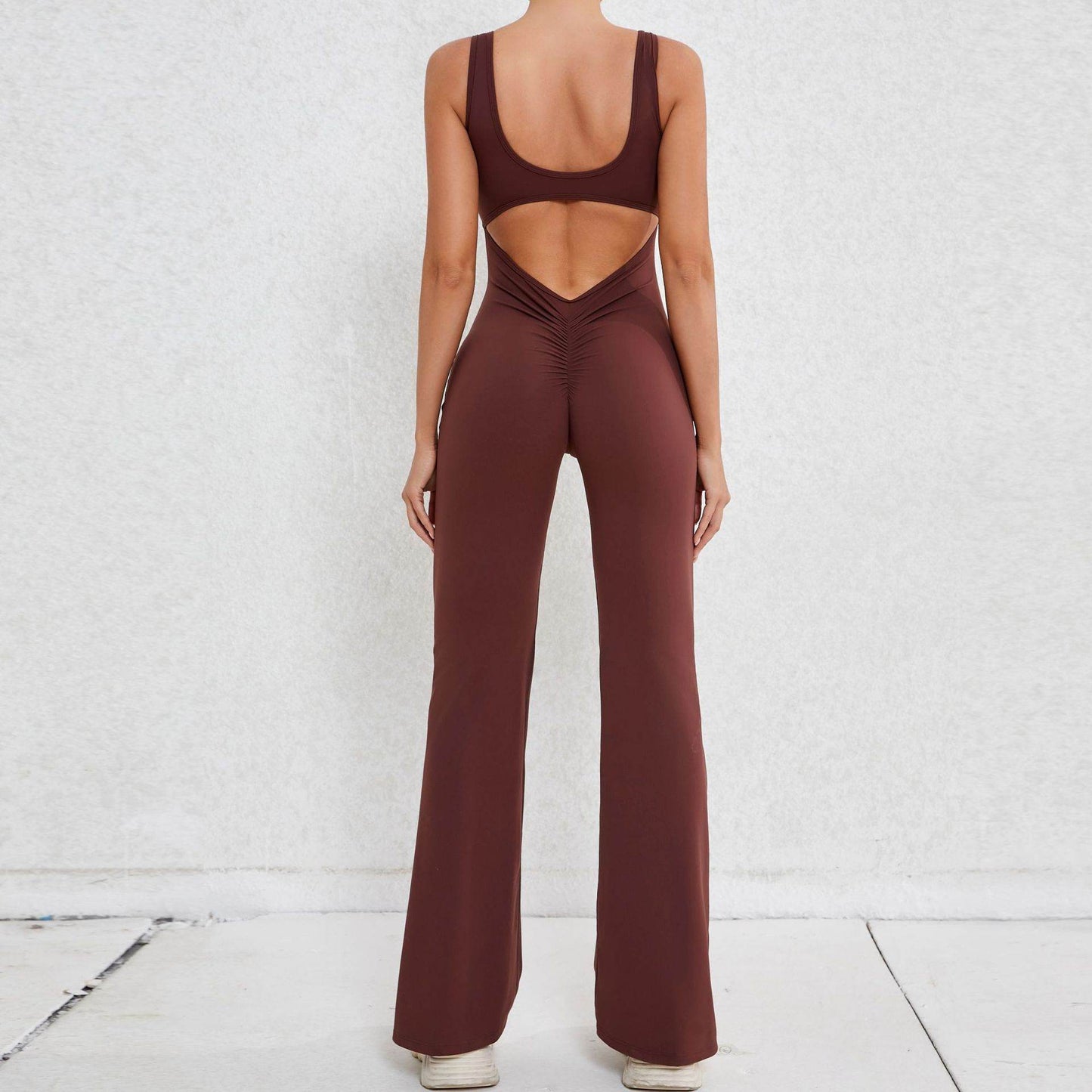 Hollow Back Workout Jumpsuit Sports Athleisure Yoga Wide Leg Jumpsuit - www.Shopthatapp.com